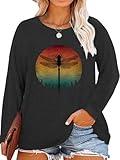 MK Shop Limited Womens Plus Size Long Sleeve Graphic Tops Cusal Vintage Sunrise Sunset Dragonfly Print Natura Travel Tees Fall Round Neck Shirts Gray