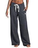 U.S. Polo Assn. Wide Leg Charcoal Grey Sweatpants for Women with Pockets, Wide Leg Sweats (Charcoal Heather, Large)