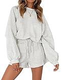 MEROKEETY Women's 2024 Fall Oversized Batwing Sleeve Lounge Sets Casual Top and Shorts 2 Piece Outfits Sweatsuit Light Grey