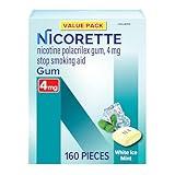 Nicorette 4mg Nicotine Gum to Quit Smoking - White Ice Mint Flavored Stop Smoking Aid, 160 Count