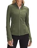 PINSPARK Womens Athletic Jacket Workout Running Jackets Gym Zipper Active Tops Slim Fit Sportswear Army Green S