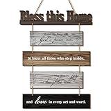 Xuhal Bless This Home Wall Decor Religious House Warming Gift Farmhouse Wooden God Bless Sign Wood Rustic Blessing Plaque for Bedroom Living Room Kitchen Wall Art (Mixed Color)