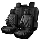 HChengkikz Car Seat Covers,Breathable and Waterproof Napa Leather Automotive Seat Covers for Cars,Anti-Slip Driver Seat Cover Universal Fit SUV Truck Pick-up Sedan(Style1,5 PCS Full Set,Black)