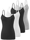 Air Curvey 4 Piece Women's Camisole Tops Basic Undershirts Camisoles Adjustable Spaghetti Strap Tank Top Black White Black Gray XL