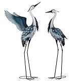 TERESA'S COLLECTIONS Garden Decor Blue Heron Yard Art Decor, 37-40.7" Large Metal Cranes Statues Decoy for Outdoor Indoor Decorations, Outside Patio, Pool, Lawn, Set of 2, Housewarming Gift