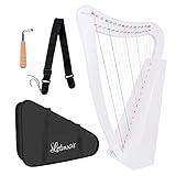 Lyre Harp,15 strings 22 inch Solid Birchwood Musical Instrument Height For Adult Kids Beginner with Tuning Wrench Black Gig Bag Strap (White)