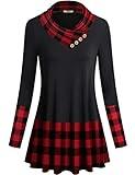 Miusey Tunics for Womens to Wear with Leggings,Female Vintage Black and Red Plaid Shirts Long Sleeve Color Block Clothing Comfy Flow Pleated Dress Tops Cute Christmas Outdoor Red M