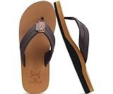 KuaiLu Men's Yoga Mat Leather Flip Flops Thong Sandals with Arch Support Khaki Size 11