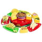 Nostalgia Taco Tuesday Heated Lazy Susan Taco Bar Serving Set for a Party with 4 Tortilla Holders, Fondue Pot for Burritos, Nachos, and Fajitas - 20 Oz. - Red