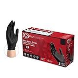 X3 Black Nitrile Disposable Industrial Gloves 3 Mil, Latex/Powder-Free, Food-Safe, Non-Sterile, Textured, X-Large, Box of 100