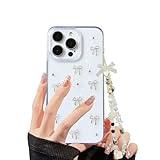 XQAGU Phone Case for iPhone 13 Pro Max Clear Glitter Case Cute Bow Knot Aesthetic Girly Phone Case with Phone Charms Chain Bracelet Soft Protective Cover for iPhone 13 Pro Max-Transparent