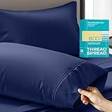 THREAD SPREAD Queen Size Navy Blue Cotton Sateen Pillowcases Set of 2, 21 x 32 inches