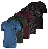 5 Pack: Men’s V Neck Mesh Active T-Shirt Essentials Performance Workout Gym Training Quick Dry Fit Dri Breathable Short Sleeve Under Shirt Athletic Sport Fitness Exercise Running Top SPF- Set 9, M