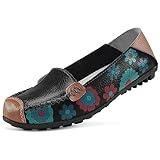 Ablanczoom Womens Loafers Flats Shoes: Women Comfortable Soft Floral Print Dress Loafer Casual Slip on Walking Driving Shoe Black