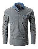 GHYUGR Men's Long Sleeve Polos Casual Tops Denim Splice Golf T-Shirt Poloshirts,L,Grey 1