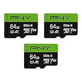 PNY 64GB Elite-X Class 10 U3 V30 microSDXC Flash Memory Card, 3 Count (Pack of 1) - 100MB/s, Class 10, U3, V30, A1, 4K UHD, Full HD, UHS-I, micro SD