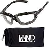 WYND Blocker Motorcycle Riding Glasses Extreme Sports Wrap Sunglasses, Black, Clear