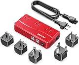 BESTEK International Power Adapter 250W, 220V to 110V Step Down Travel Voltage Converter with 4-Port USB Including US/AU/EU/UK//India/South Africa Plug Adapter (Red)