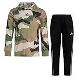 adidas Boys' Long Sleeve Camo Fleece Hooded Pullover Set, Tent Green Camo, 6