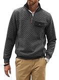 JMIERR Mens Quilted Sweatshirt Casual Long Sleeve Outdoor Mock Collar 1/4 Zip Pullovers Sweatshirts Fall Sweaters Jackets with Pockets, 3XL, Dark Grey