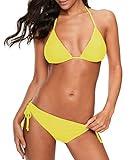 American Trends Women's String Two Piece Halter Top Triangle Bikini Set with Tie Side Bottom Sexy Swimsuit Bathing Suits 05 Yellow S