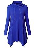 Bulotus Plus Size Ladies Tunic, Women's Cowl Neck Tops Long Sleeve Asymmetric Hem Oversized Shirts 3X,Blue,XXX-Large