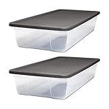 HOMZ 28 Quart Plastic Under Bed Storage Containers with Snap-On Lids, Stackable Clear Bins for Home and Office Organization, Gray Lid, 2 Pack