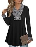 Bebonnie Womens Fall Fashion 2023, Ladies Sweaters Long Sleeve Casual Business Notch V Neck Work Outfits for Women Office Sweatershirts Pullover Tunic Tops to Wear with Leggings Multicolor Black L