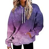 Prime The Day 2024， lighting Deals Of Today Yantihe Hoodies For Womens Gradient Print Oversized Sweatshirt Drawstring Pullover With Pocket Trendy Womens Tie up Blouse