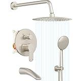 Gabrylly Bathtub Shower System, Shower Faucet Set with Tub Spout, High Pressure 10" Rain Shower head with Handheld Spray, Shower Fixtures with Pressure Balance Shower Valve, Brushed Nickel