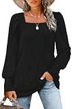 WIHOLL Womens Fall Fashion 2024 Plus Size Tops Long Sleeve Shirts for Women Black 3X