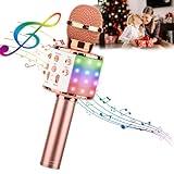 ShinePick Karaoke Microphone, 4 in 1 Wireless Microphone with LED Lights Handheld Portable Karaoke Machine, Home KTV Player, Compatible with Android & iOS Devices(Pink)