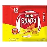 Cheez-It Snap'd Cheese Cracker Chips, Thin Crisps, Lunch Snacks, Double Cheese, 1 box with 9oz, containing 12 pouches with 0.75oz each