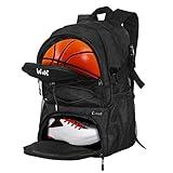 WOLT | Basketball Backpack Large Sports Bag with Separate Ball Holder & Shoes Compartment, Best for Basketball, Soccer, Volleyball, Swim, Gym, Travel(Black)