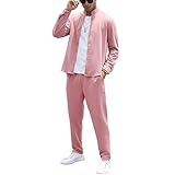 FZNHQL Men's Pink Outfit Casual Track Suits 2 Piece 3XL Plus Size Active Sets Trendy Sporty Two Piece Long Outfits Fashion Sweatsuit Clothing Pink 3X-Large