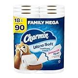 Charmin Toilet Paper Ultra Soft Cushiony Touch, 18 Family Mega Rolls = 90 Regular Rolls