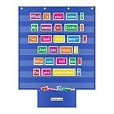 Standard Pocket Chart for Classroom 28"x28" Wall Hanging Pocket Charts Back to School Supplies for Teacher Large Pocket Charts 7 Sentence Strips Holder with Card Organizer (Blue)