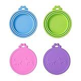 SLSON 4 Pack Pet Food Can Covers Universal Cat Dog Food Can Lids 1 Fits 3 Standard Size Cat Can Cover Lid Tops for Pet Food Storage (Blue+Green+Pink+Purple)