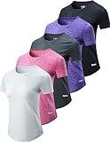 5 Pack: Womens Dry Fit Workout Shirts, Short Sleeve Athletic Gym Tshirts, Ladies Active Long Tees Bulk (Set 3, Medium)