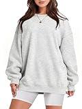 Caracilia Women Sweatshirts Crewneck Long Sleeve Oversized Fleece Hoodies 2024 Fall Fashion Pullover Sweater Top Grey