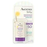 Aveeno Baby Continuous Protection Mineral Sunscreen Stick for Sensitive Skin with Broad Spectrum SPF 50 Protection for Face & Body, Naturally Sourced 100% Zinc Oxide, Travel Size, 0.47 oz