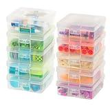 IRIS USA Plastic Pencil Case Box Craft Hobby Art School Supply Storage Organizer Container with Latching Lid, 10-Pack, for Bead Pens Ribbons Wahi Tape Sticker Yarn Ornaments, Stackable, Clear, Small