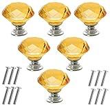 Akstore 6 Pcs Crystal Glass Cabinet Knobs 30mm Diamond Shape Drawer Kitchen Cabinets Dresser Cupboard Wardrobe Pulls Handles (Amber, 30mm)