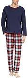 YIMANIE Men's Pajamas Set Soft Cotton Long Sleeves and Pajamas pants Classic Sleepwear Lounge Set Navy