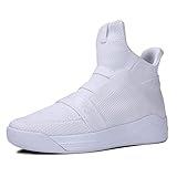 Soulsfeng Mens Casual High Top Sneakers Breathable Mesh Knit Ankle Boots Athletic Shoes(Men 10 US=EUR44) White