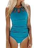 CUPSHE Women's One Piece Swimsuit High Neck Tummy Control Swimwear Bathing Suit Turquoise M