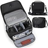 RAINSMORE Camera Bag, DSLR/SLR/Mirrorless Camera Case with Tripod Holder Waterproof Camera Sling Bag Crossbody Camera Bags for Photographers with Rain Cover for Canon/Nikon/Sony/Fuji, Black