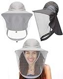 Casuallined 2 Pcs Summer Mosquito Sun Hat with Neck Flap Netting Protection Fishing Hat for Men Women Outdoor Hiking Camping Hunting Dark Gray, Light Gray