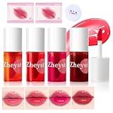 Lip Tint Korean Stain Set, 4 Colors Tinta Para Labios Waterproof Long Lasting Plumping Lip & Cheek Tint Moisturizing Non-sticky Easy Apply Mini Water Lipstick(Apple& Strawberry& Watermelon& Cherry)