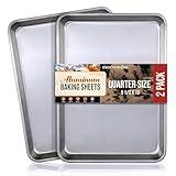 Aluminum 9x13 Baking Sheet Pan (2 Pack), Commercial Quarter Size Rimmed Baking Pans for Oven, Freezer, & Bun Racks, Heavy Duty Baking Sheet Cake Pan, Large Cookie Sheets for Baking & Cooking